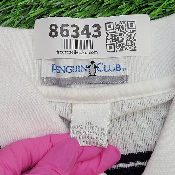 Vintage 90s Penguin Club Stripes Polo Shirt L/XL 23x29 White Purple - Picture 4 of 10